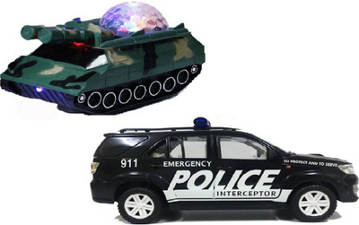 

MN OVERSEAS Combo of Police car with Army Tank for kids(Multicolor)