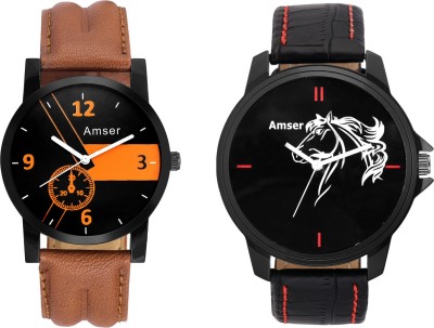 AMSER Combo Of 2 Analogue Black Dial Mens And Boys Watch Watch  - For Men   Watches  (Amser)