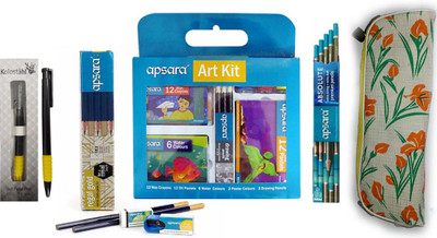 

Apsara COMBO PACK OF APSARA ABSOLUTE PENCILS(10 PENCILS) + APSARA REGAL GOLD PENCILS (10 PENCILS) + 1 APSARA ART KIT + 5 KOLOSTAHL BALL PEN