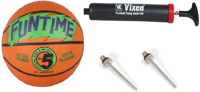 

Cosco Combo of 3, 1 Funtime Basketball Size-, 1 Vixen Pump, And Needle Basketball - Size: (Pack of 1, Multicolor, Orange & green