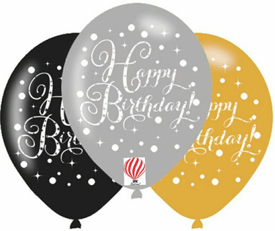 

PartyballoonsHK Printed Metallic Happy Birthday Balloon(Black, Gold, Silver, Pack of 30)