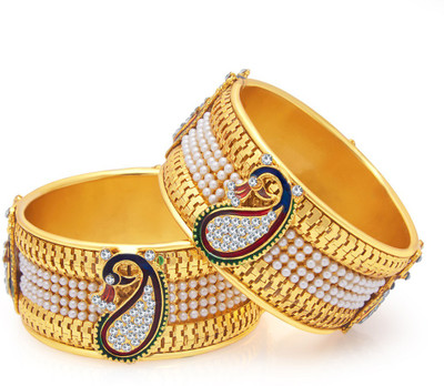 Shining Diva Alloy Pearl Gold-plated Bangle Set(Pack of 2)