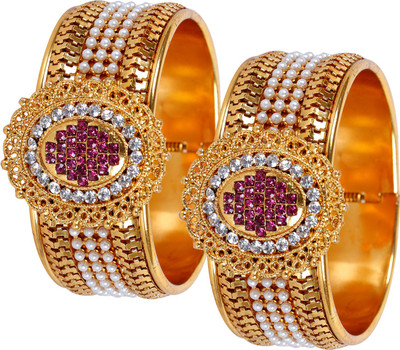 Jewels Capital Alloy Cubic Zirconia Gold-plated Bangle Set(Pack of 2)