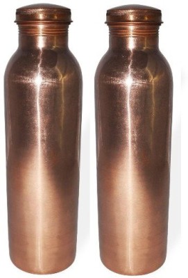 fashion prani JOINT LESS COPPER BOTTLE SET OF 2 650 ml Bottle(Pack of 2, Brown, Copper)