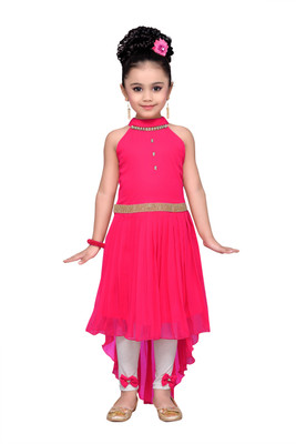 Adiva Girls Midi/Knee Length Party Dress(Pink, Sleeveless, Magenta