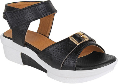 

Glitzy Galz Girls Velcro Wedges(Black
