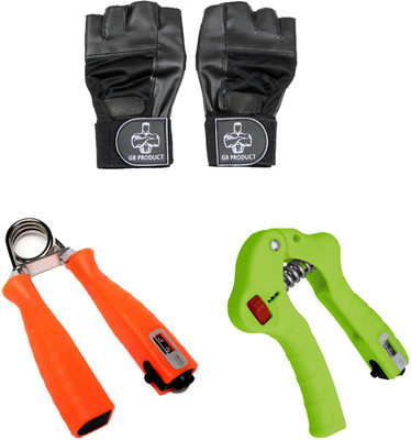 

GB Pack Of Top grade Black Glove & Two Types Of Meter Hand Grippers Gym & Fitness Kit