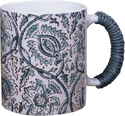 

Kalamkari Design Multicolor Stoneware Dishwasher Safe Coffies With Cotton Chord Handle and Mirror Finish Ceramic Mug(300 ml)