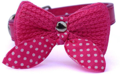 

Sollar's Imported Knit Bowknot Leather Puppy Dog & Cat Everyday Collar(, Pink