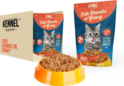 

kennel kitchen Fish Chunks in Gravy (10 packs of 100gms) Fish 1 kg Wet Cat Food(Pack of 10)