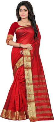 

It's Banii Woven Maheshwari Handloom Silk Saree(Red)