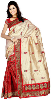 

Dancing Girl Embroidered Bollywood Chanderi Saree(Beige)