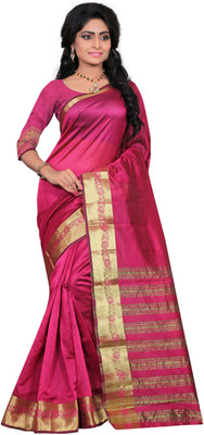 

It's Banii Woven Maheshwari Handloom Silk Saree(Pink)