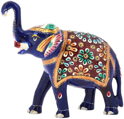 

HOUZZPLUS Metal Handicraft Elephant Show piece Decorative Showpiece - 8 cm(Iron, Multicolor)
