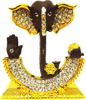 

FABZONE Gold Plated With Stone Finish Lord Ganesha Statue Hindu Dev Ganpati and Siddhivinayak God Sculputer Handicraft Car Dashboard Idol Diwali Decorative Spiritual Puja Vastu Showpiece Figurine - Religious Pooja Gift Item & Murti for Mandir / Temple / H