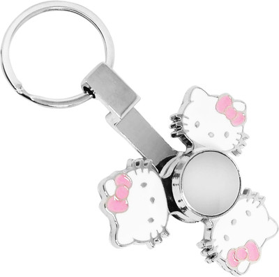 

Emob 2 IN 1 Hello Kitty Shining Chrome Pendent Fidget Keychain Hand Spinner Toy(Silver)