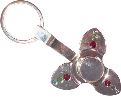

Emob 2 IN 1 Hello 3 Leaves Sign Shining Chrome Pendent Fidget Keychain Hand Spinner Toy With 3 Different Color Diamond(Multicolor)
