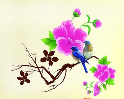 Asmi Collections 110 cm Beautiful Tree Branches Birds Pink Flowers Removable Sticker(Pack of 1)