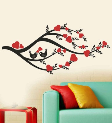 Asmi Collections 150 cm Beautiful Love Birds on Black Tree Branches Removable Sticker(Pack of 1)