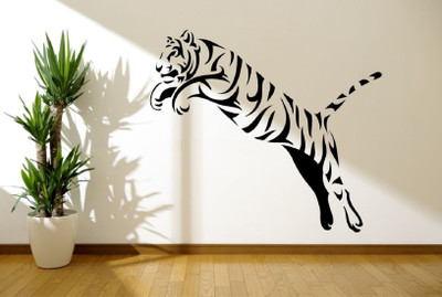 Asmi Collections 85 cm Wild Jumping Tiger Removable Sticker(Pack of 1)