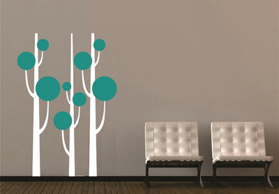 Asmi Collections 125 cm White Tree Blue Circles Removable Sticker(Pack of 1)