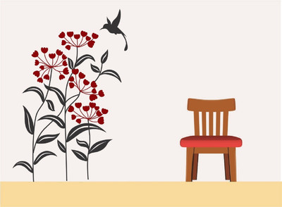 Asmi Collections 120 cm Beautiful Flowers and Bird Removable Sticker(Pack of 1)
