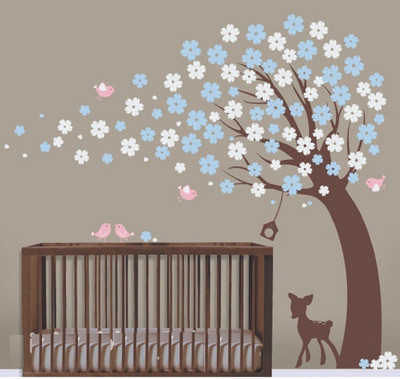 Asmi Collections 130 cm Tree Deer Birds Nest Removable Sticker(Pack of 1)