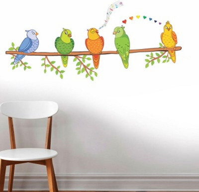 Asmi Collections 130 cm Beautiful Parrots on Tree Branches Removable Sticker(Pack of 1)