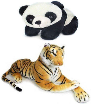 

HM Soft Toy Combo Panda and Yellow Tiger - 2 Pieces - 12 cm(Black, Tan)