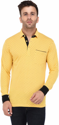 Vivid Bharti Printed Men Polo Neck Yellow T-Shirt
