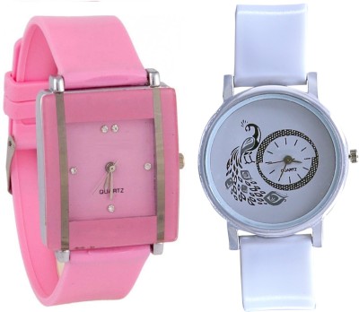 KNACK Pink square shape simple and professional glory and white glory designer and beatiful peacock fancy women Watch  - For Girls   Watches  (KNACK)