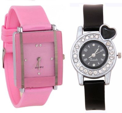 KNACK Pink square shape simple and professional glory and black crystals heart unique and beautiful glory women Watch  - For Girls   Watches  (KNACK)