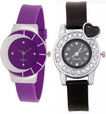 KNACK White purple different design beautiful watch with black crystals heart unique and beautiful glory women Watch  - For Girls   Watches  (KNACK)