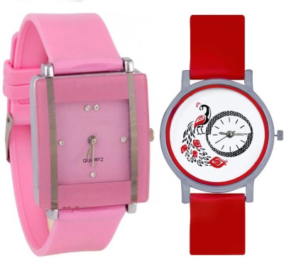 KNACK Pink square shape simple and professional glory and Red glory designer and beatiful peacock fancy women Watch  - For Girls   Watches  (KNACK)