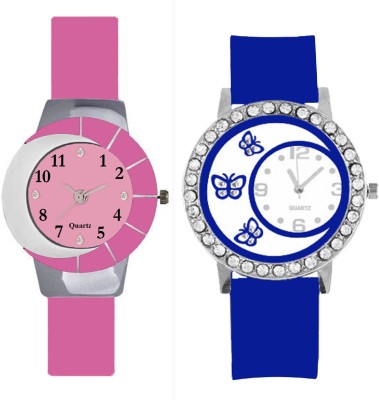 KNACK Pink and white multicolor glass fancy glory and blue butterfly crystals studded beautiful and fancy women Watch  - For Girls   Watches  (KNACK)