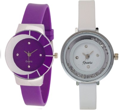 KNACK White purple different design beautiful watch with movable crystals in dial fancy and attractive white women Watch  - For Girls   Watches  (KNACK)