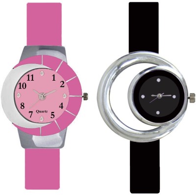 KNACK Pink and white multicolor glass fancy glory and Black round ring new simple and attractive women Watch  - For Girls   Watches  (KNACK)