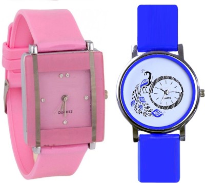 KNACK Pink square shape simple and professional glory and blue glory designer and beatiful peacock fancy women Watch  - For Girls   Watches  (KNACK)