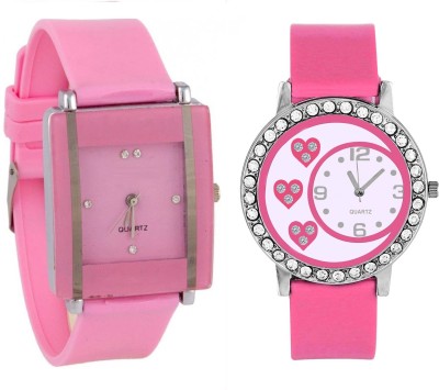 KNACK Pink square shape simple and professional glory and pink crystals studded hearts on glass and case beautiful fancy women Watch  - For Girls   Watches  (KNACK)