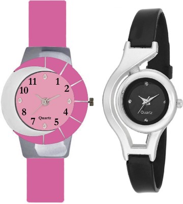 KNACK Pink and white multicolor glass fancy glory and glory round different shape black women Watch  - For Girls   Watches  (KNACK)