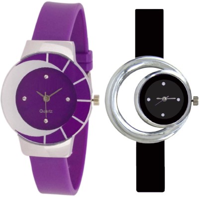 KNACK White purple different design beautiful watch with Black round ring new simple and attractive women Watch  - For Girls   Watches  (KNACK)