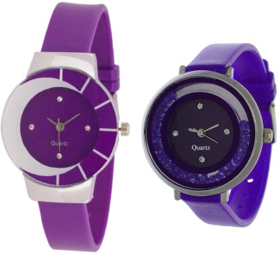 KNACK White purple different design beautiful watch with movable crystals in dial fancy and attractive purple women Watch  - For Girls   Watches  (KNACK)
