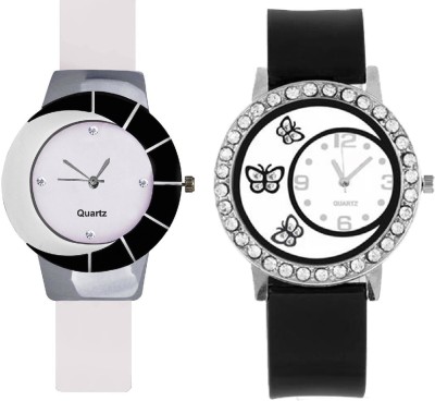 KNACK Black white different designbeautiful with black butterfly crystals studded beautiful and fancy women Watch  - For Girls   Watches  (KNACK)