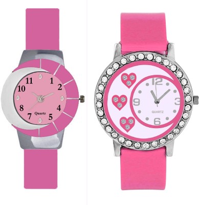KNACK Pink and white multicolor glass fancy glory and pink crystals studded hearts on glass and case beautiful fancy women Watch  - For Girls   Watches  (KNACK)