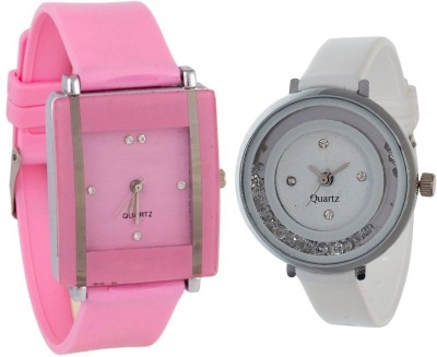 KNACK Pink square shape simple and professional glory and movable crystals in dial fancy and attractive white women Watch  - For Girls   Watches  (KNACK)