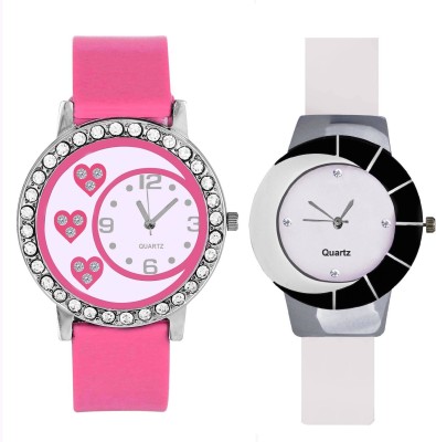 KNACK Black white different design beautiful with pink crystals studded hearts on glass and case beautiful fancy women Watch  - For Girls   Watches  (KNACK)