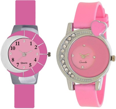 KNACK Pink and white multicolor glass fancy glory and Pink crystals studded heart beautiful design women Watch  - For Girls   Watches  (KNACK)