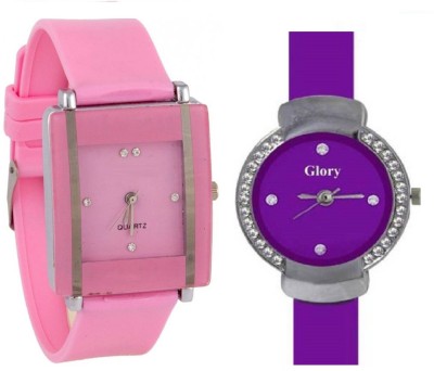 KNACK Pink square shape simple and professional glory and glory purple crystals studded round fancy women Watch  - For Girls   Watches  (KNACK)
