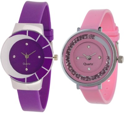 KNACK White purple different design beautiful watch with movable crystals in dial fancy and attractive pink women Watch  - For Girls   Watches  (KNACK)