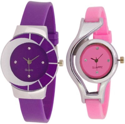KNACK White purple different design beautiful watch with glory round different shape pink women Watch  - For Girls   Watches  (KNACK)